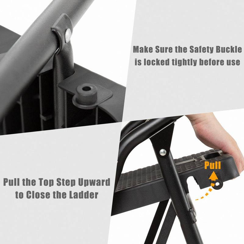 3 Step Ladder With Handrails Folding Step Stool With Tool Plateform, 330 Lb Capacity Step Stools For Adults Portable Ladder For Home Kitchen Steel Frame With Non-Slip Wide Pedal