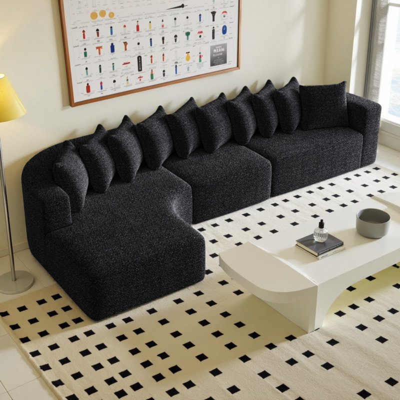 131.1" Modern Cloud-Shaped Curved Sofa, L-Shaped Modular Sofa, Corner Sofa with Chenille Fabric and 10 Pillows, Black