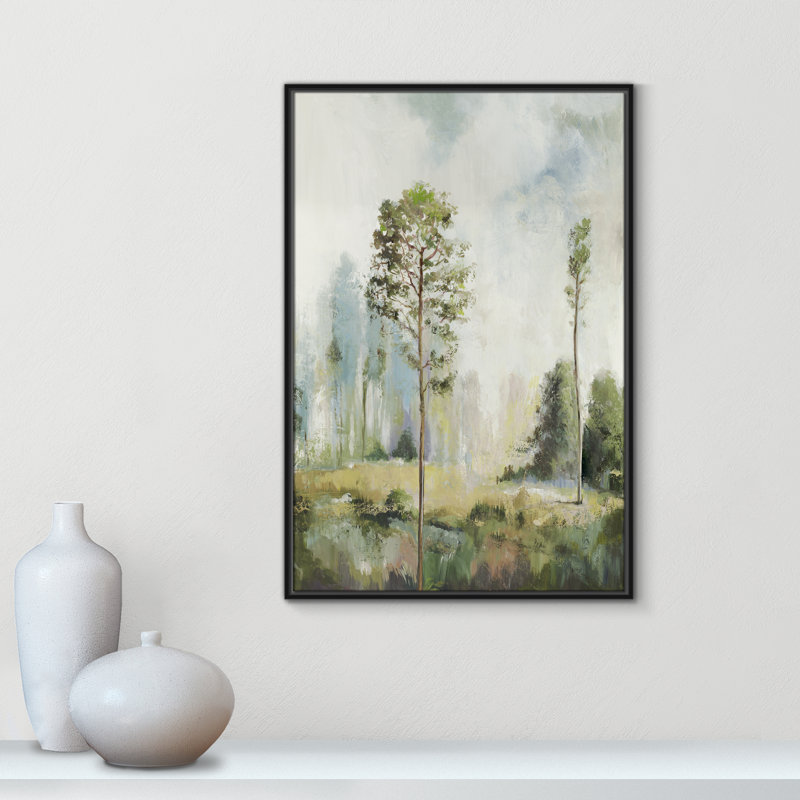 Teton Tall Green Trees I by Teton Pearce - Floater Frame Print on Canvas, 37.5" H x 25.5" W, Black