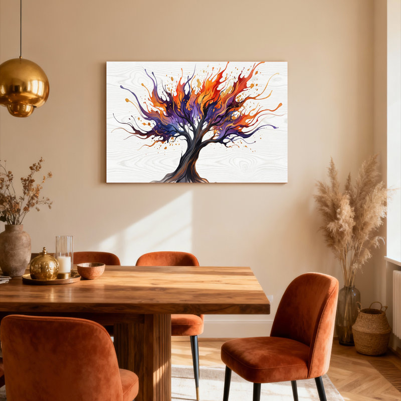 Ensemble de 1 tableau abstrait Arbre de flamme sur toile tendue, H 24 po x l 36 po