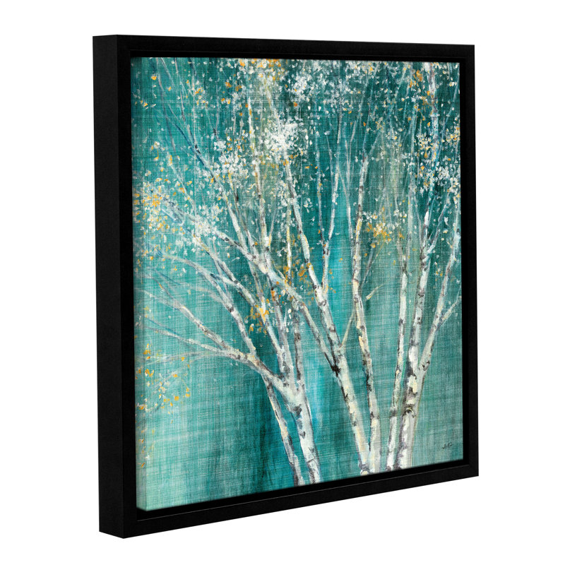 Bouleau bleu «Reproduction d'art» par Julia Purinton - reproduction, H 36 po x l 36 po x P 2 po, Cadre flottant noir