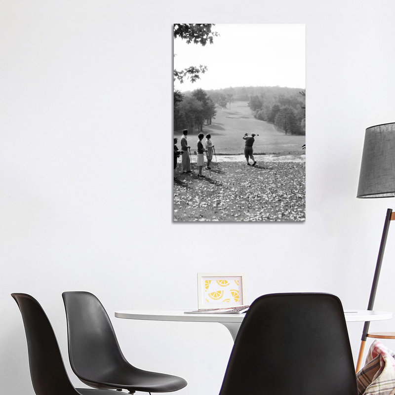 1920s-1930s Group Of Golfers Teeing Off 2 Men 2 Women And 2 Caddies At The Country Club Pittsfield Berkshires Ma by Vintage Images - Wrapped Canvas Print