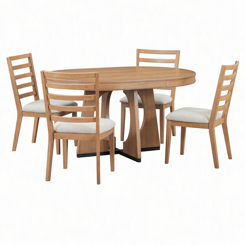 Table de salle à manger ronde pour 4 avec chaises, ensemble de table de salle à manger extensible avec rallonge centrale amovible de 16 po, ensemble de table de salle à manger rétro 5 pièces à motif géométrique unique pour la cuisine et la salle à manger
