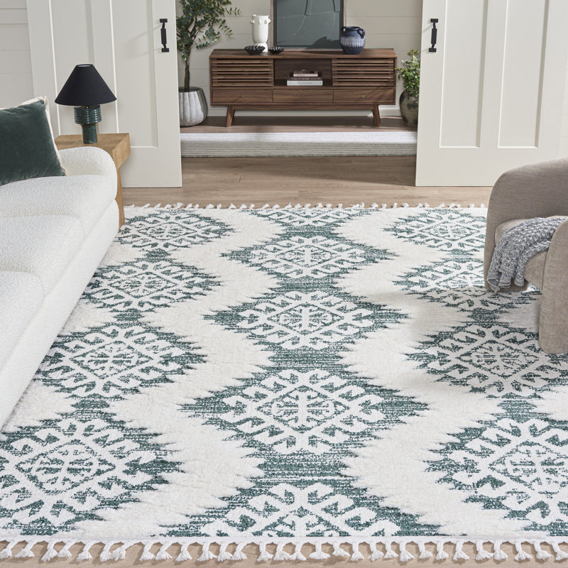 Tapis Ikat Imraan, Green/Ivory, Rectangle 8 pi x 10 pi