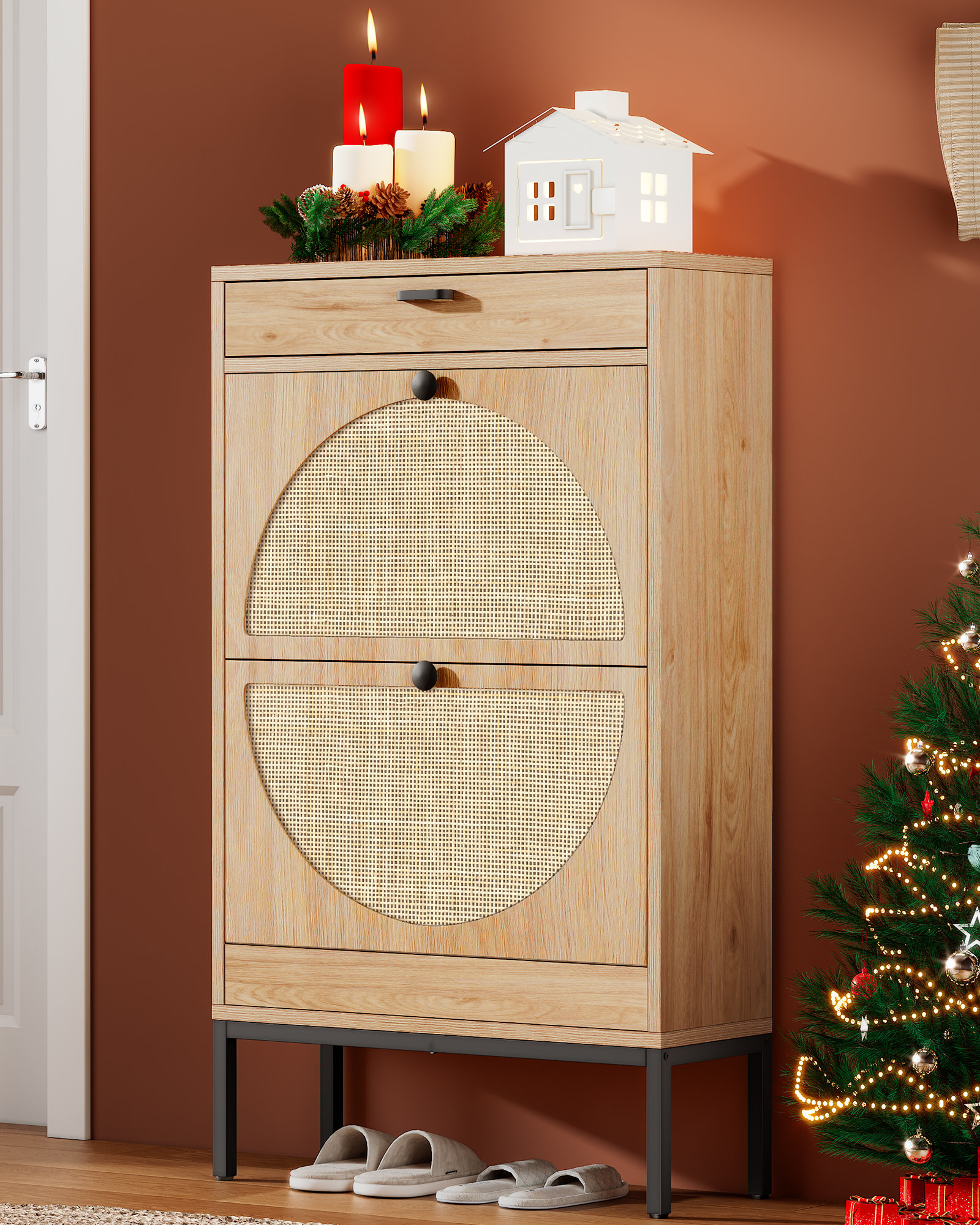 Bay Isle Home™ Cerina Boho Natural Rattan Shoe Storage Cabinet & Reviews | Wayfair