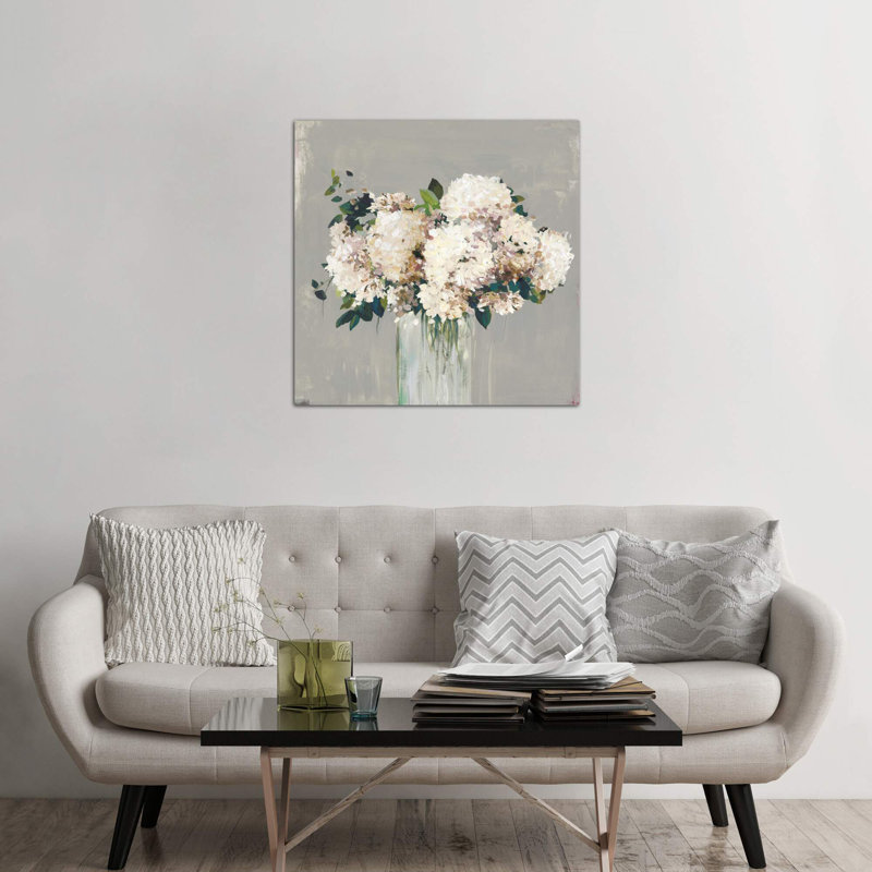 White Hydrangea by Allison Pearce - Wrapped Canvas Painting, 66.04 cm H x 66.04 cm W x 1.91 cm D, No Frame