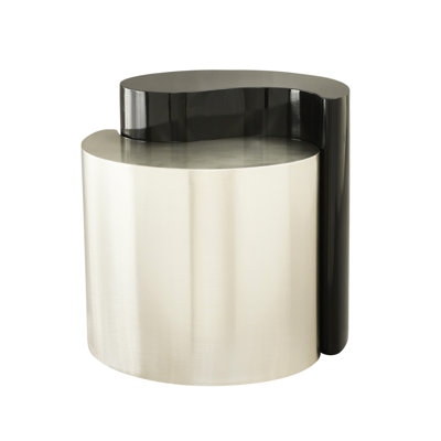 Iron Sheet End Table In Black & Silver, Contemporary Living Space Furniture Modern Glossy For Room