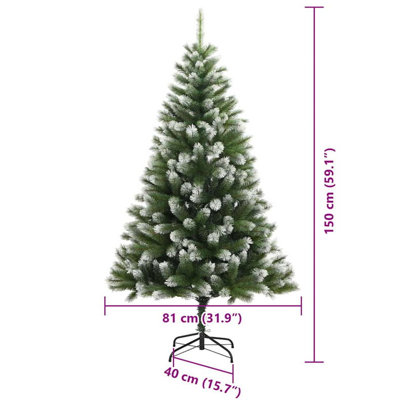 Artificial Hinged Christmas Tree with Flocked Snow, Pink, 150cm H