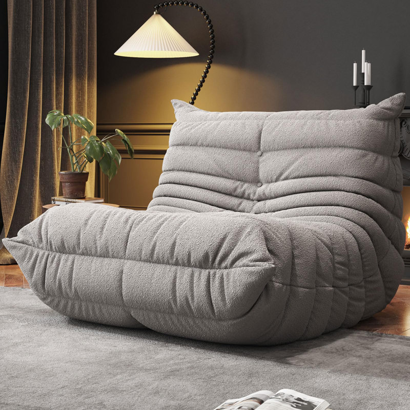 38" W Bean Bag Chair Sofa No-assembly Teddy Fabric Sofa Perfect For Bedroom, Study, Or Living Room, Gray Teddy