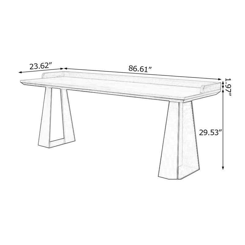 Tan+Black Rectangular Solid Wood+Iron desks, 29.53" H x 86.61" W x 23.62" D