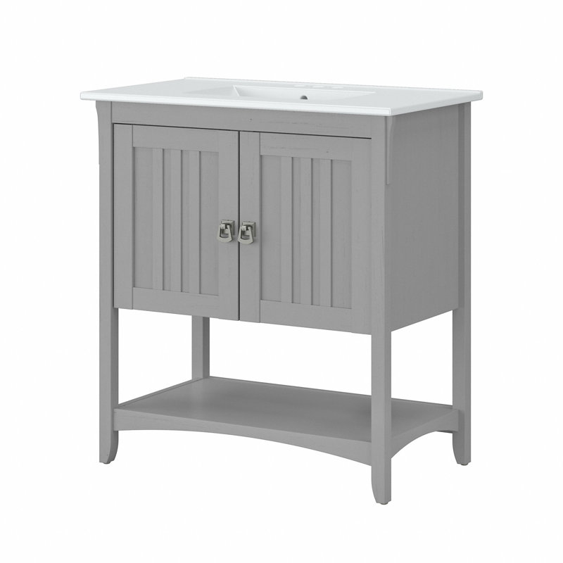 Keyunta 31.89'' Single Bathroom Vanity with Ceramic Top, Gray