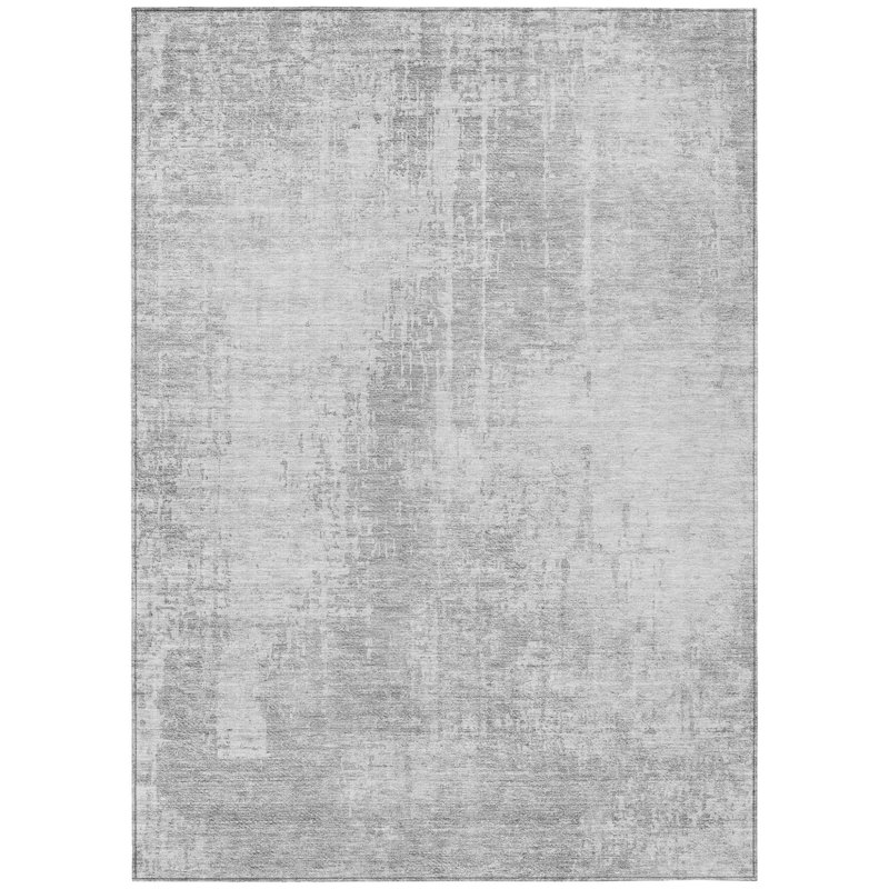 8' X 10' Grey Abstract Washable Indoor Outdoor Area Rug