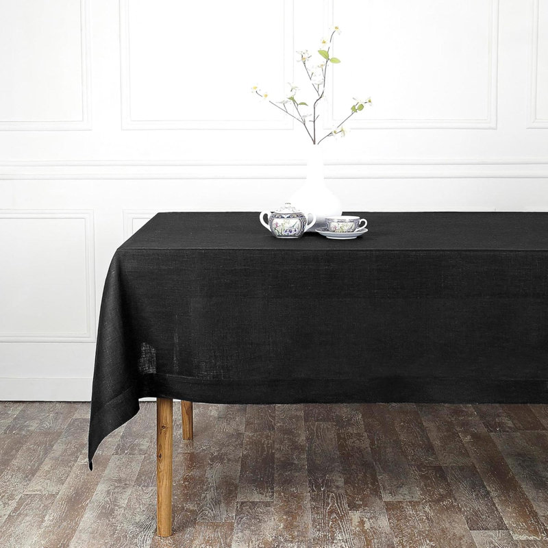 Nappe en lin - 100% lin noir pur - Nappe lavable à la machine pour les tables rectangulaires pour l'automne, Halloween, l'Action de grâce