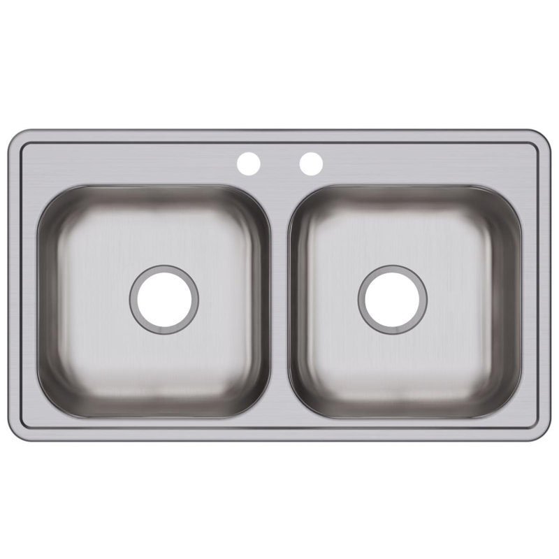 Dayton 33" L x 19" W Double Basin Drop-In Kitchen Sink, 2 hole, Stainless Steel