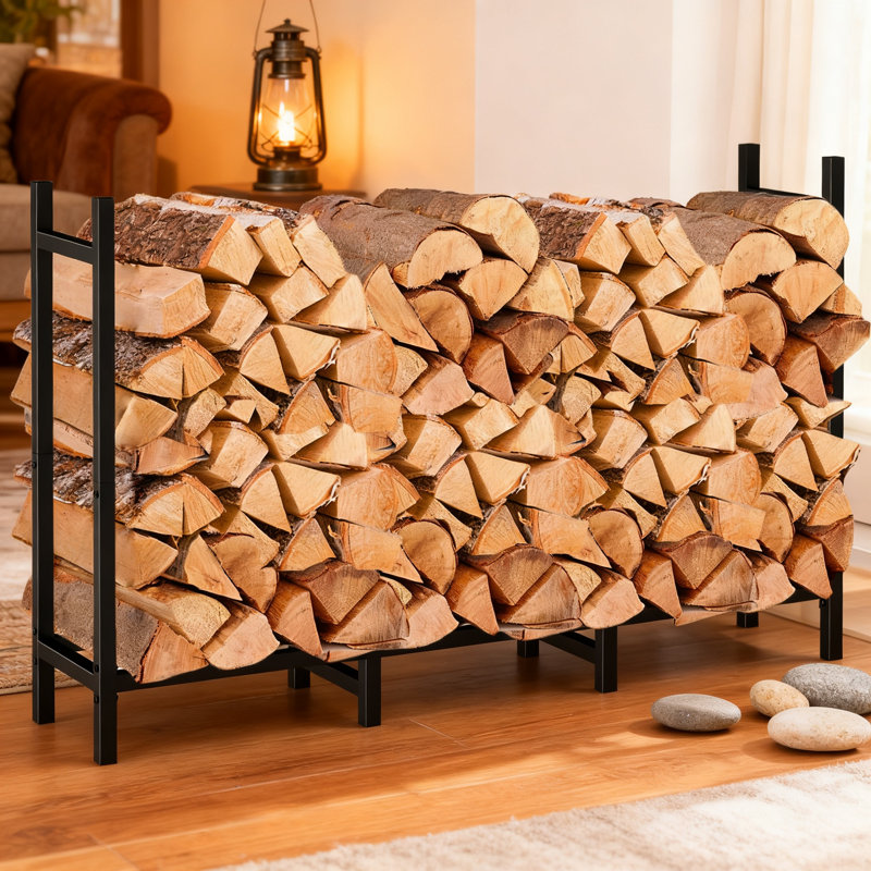 Support à bois robuste pour l'extérieur et l'intérieur, support à bûches en métal de 4 pi avec cadre renforcé pour le patio, le jardin et le jardin