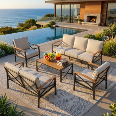 5-Piece Patio Conversation Set with 7-Seat Arrangement and Cushions