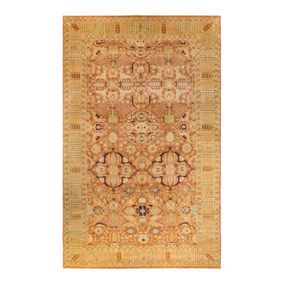 Tapis traditionnel brun en laine noué à la main 9 pi 10 po x 16 pi 6 po