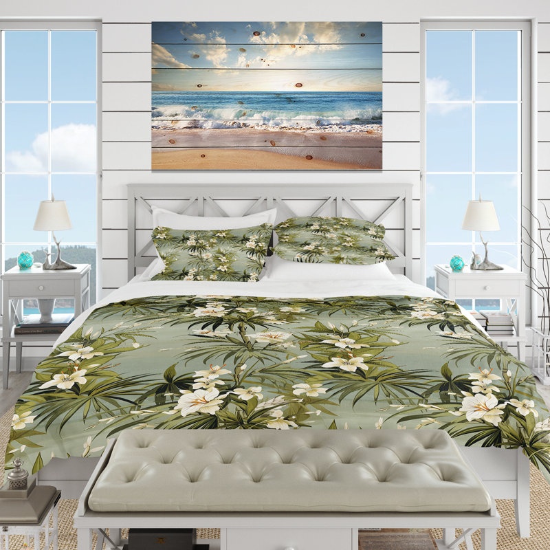 Bamboo Reflections Tropical Pattern III Duvet Cover, Queen Duvet Cover + 2 Standard Shams