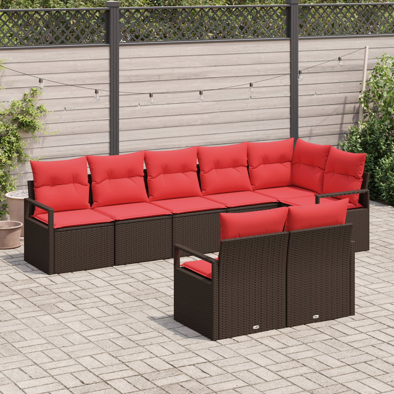 Ensemble de canapé vidaXL 8 pièces, Structure brune / coussin rouge