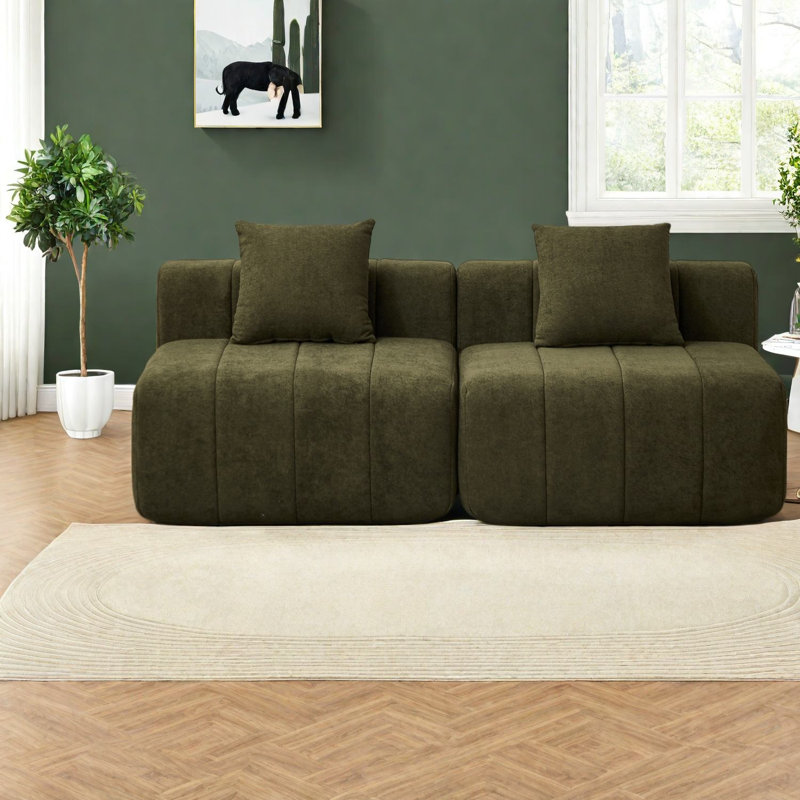 Compression Sectionals, Green Chenille Compact Modern Modular Sofa for Home