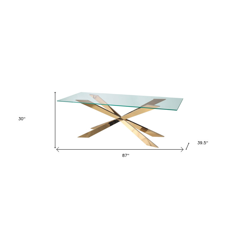 Table de salle à manger 87 po, H 30 po x l 87 po x P 39,5 po, Transparent / Doré