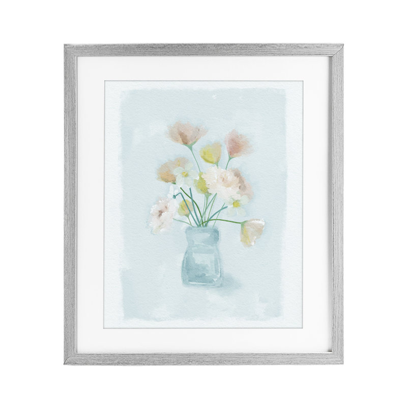 Jolies fleurs dans un vase, reproduction encadrée sous verre, design par Leah Straatsma, Cadre de ferme gris
