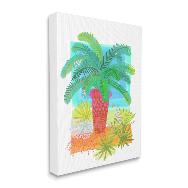 «Tropical Palm Plant Leaves Whimsical Summer Botanicals», peinture sur toile à cadre flottant, H 20 po x l 16 po x P 1,5 po