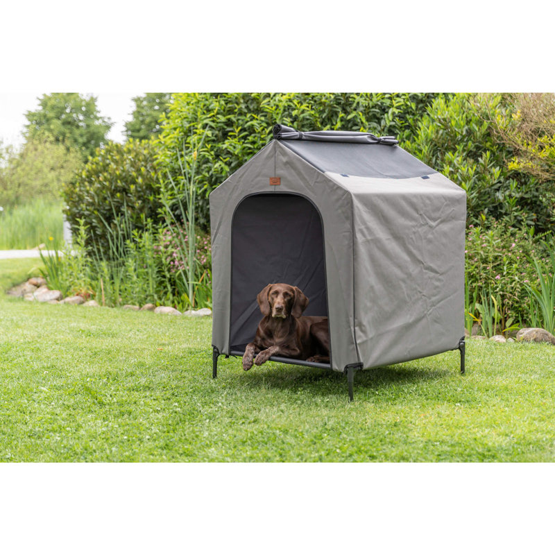 Large Gray Polyester Elevated Dog House with Metal Frame
