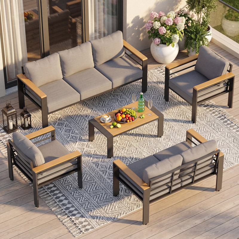 7-Person Aluminum Outdoor Patio Modular Seating Group With Removable Cushions