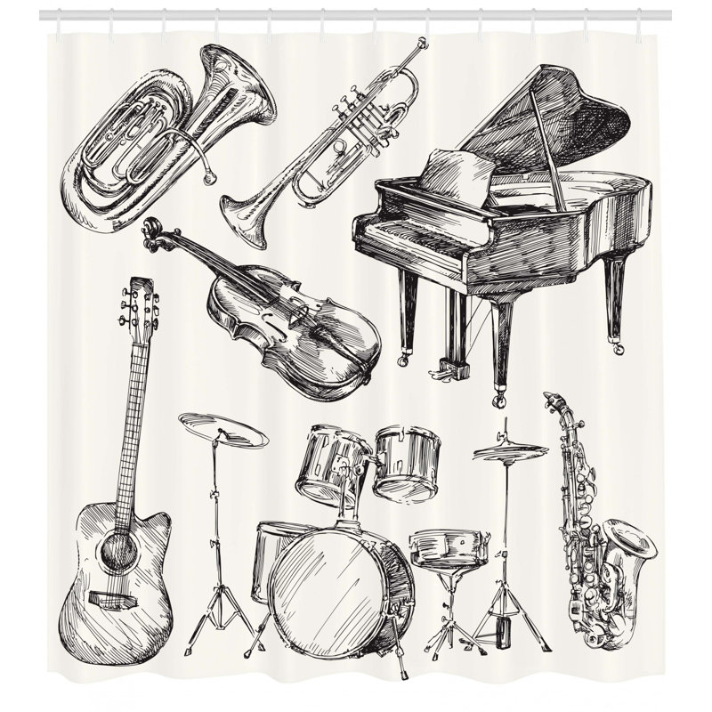 Ensemble de rideau de douche musical instruments, H 84 po x l 69 po