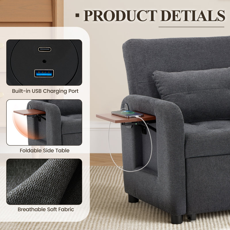 Upholstered Fabric Standard Recliner, Dark Gray