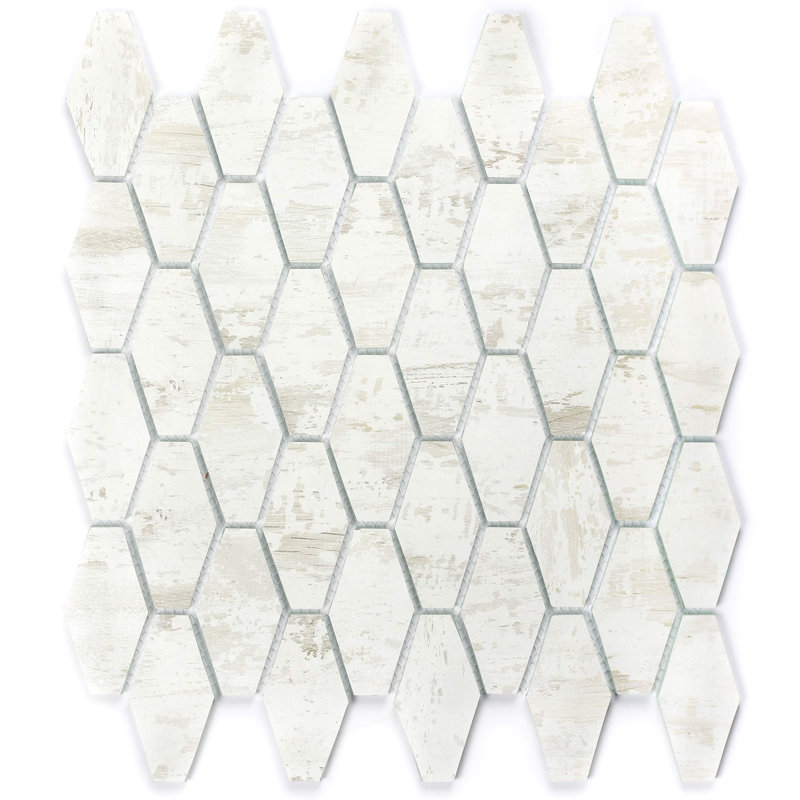 Carreau de mosaïque en verre Art Deco, Bois de bouleau blanc mat