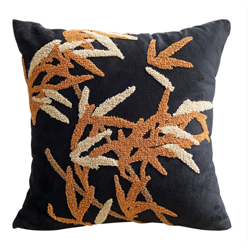 Cushion Cover, Square 45cm, Black/Brown Plants & Flowers