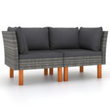 Casey 2Pc Modular Outdoor Corner Loveseat, Grey Rattan Fabric Cushions