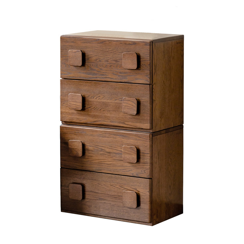22.8"W MCM Solid Wood Nightstand with 2 Drawers-Set of 2, Brown Oak, Set of 2, Square Handle