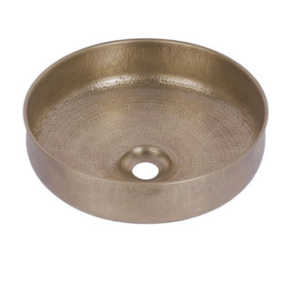 Handmade 14" Brushed Brass Bathroom Sink - Light Hammered Bathroom Vessel Sink