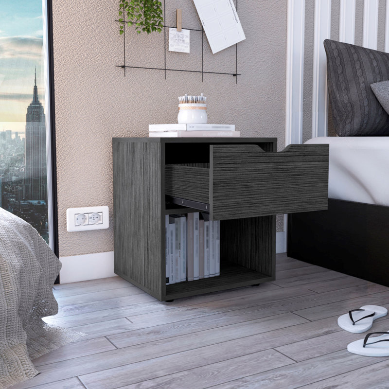 19.7-Inch High Nightstand End Table With Open Shelf