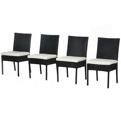 Chaises de salle à manger d'extérieur en PE avec coussins Outsunny 4 PE, chaises de patio en osier avec dossier pour porche, terrasse, jardin, blanc crème