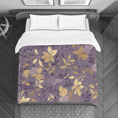 Floral Gold/Purple Microfiber Duvet Cover