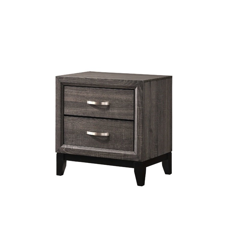 Table de chevet contemporaine pour chambre à coucher - deux tiroirs de rangement, gris et gris 2 fonctionnels pour la maison