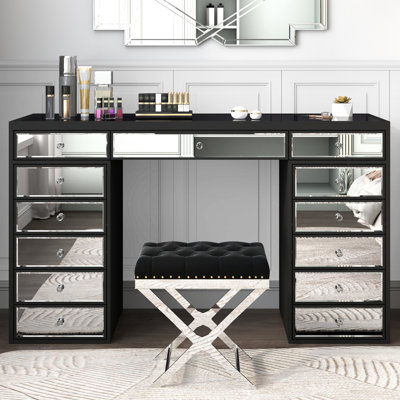 Ninian Vanity Dressing Table with 13-Drawers Glass top 130cm Wide