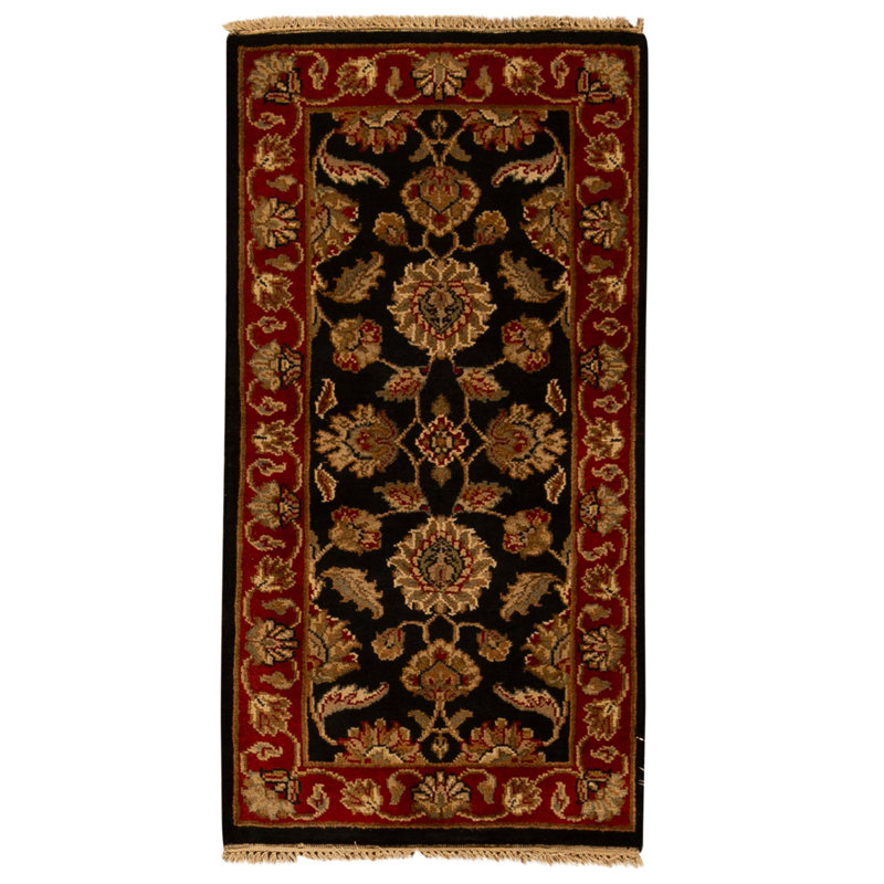 Hand Knotted Wool Area Rug in Black And Red