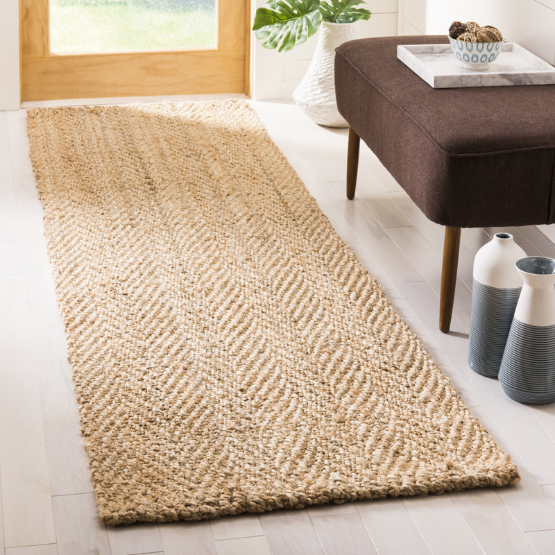 Tapis de couleur naturelle en fibres naturelles de jute Garette, Tapis de couloir 2 pi 3 po x 8 pi