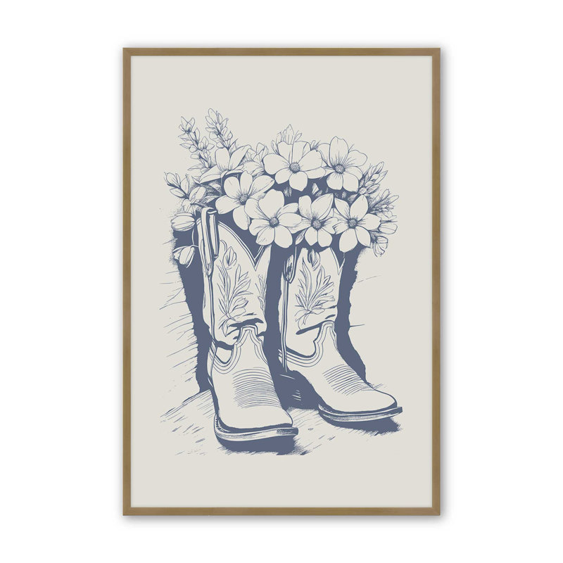 Imprimé de bottes de cowboy bleu marine, H 15,25 po x l 12,25 po, Or brossé
