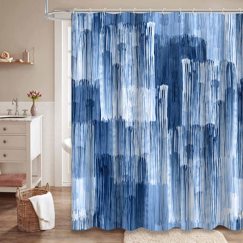 Rideau de douche à rayures abstraites bleu aquarelle avec 12 crochets, L 72 po x l 72 po