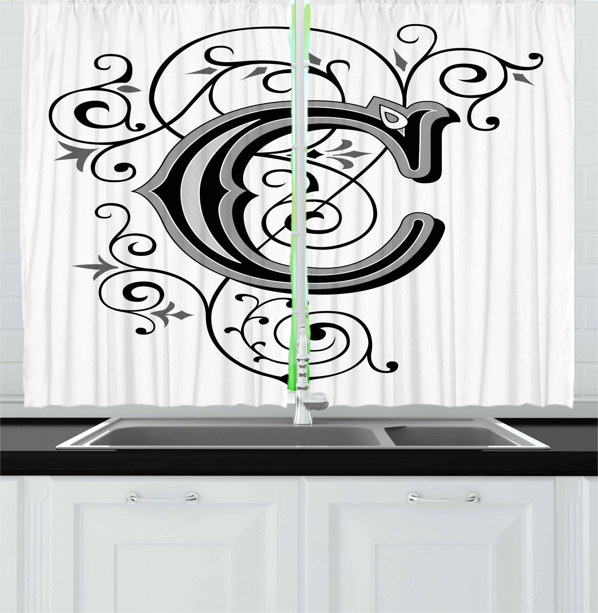 Ambesonne Gothic Kitchen Curtains, Oriental Rose and Flower, 55