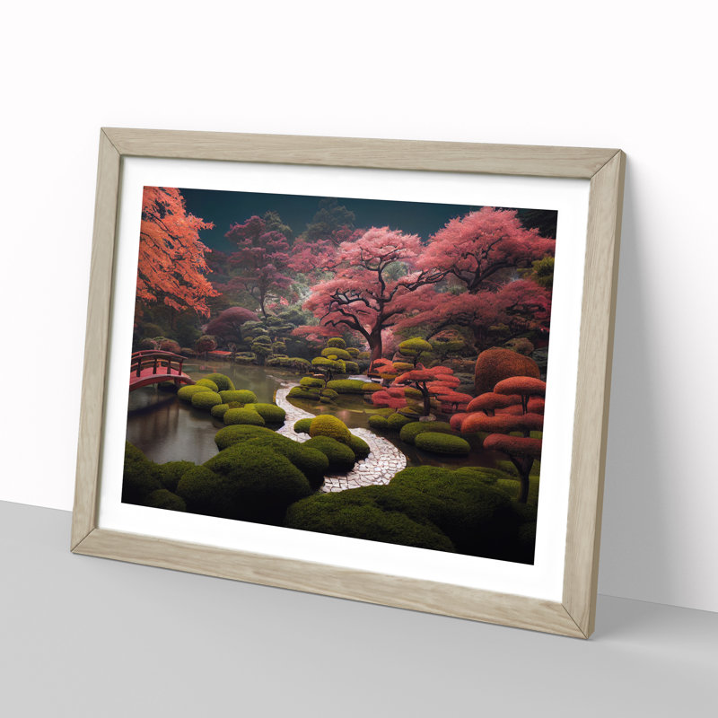 Japanese Garden Pond Vol.5 1 Piece Single Picture Frame Wall Art, 46cm H x 64cm W x 2cm D, Oak Framed