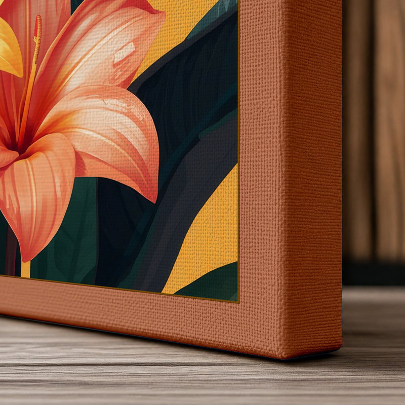 Tropical Blooms Botanical - Wrapped Canvas, 18x12 - 45.7 x 30.5 cm, Terracotta Border