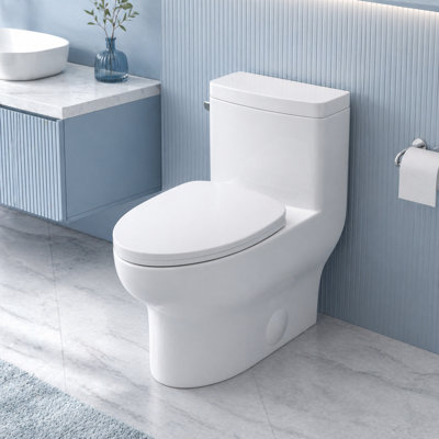 Toilette sans rebord une pièce | Chasse allongée avec hauteur de siège confortable et siège inclus - blanc