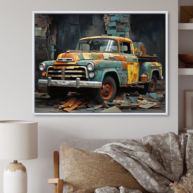 Camionnette Collage Popart, Cadre flottant blanc, 16" H x 32" W